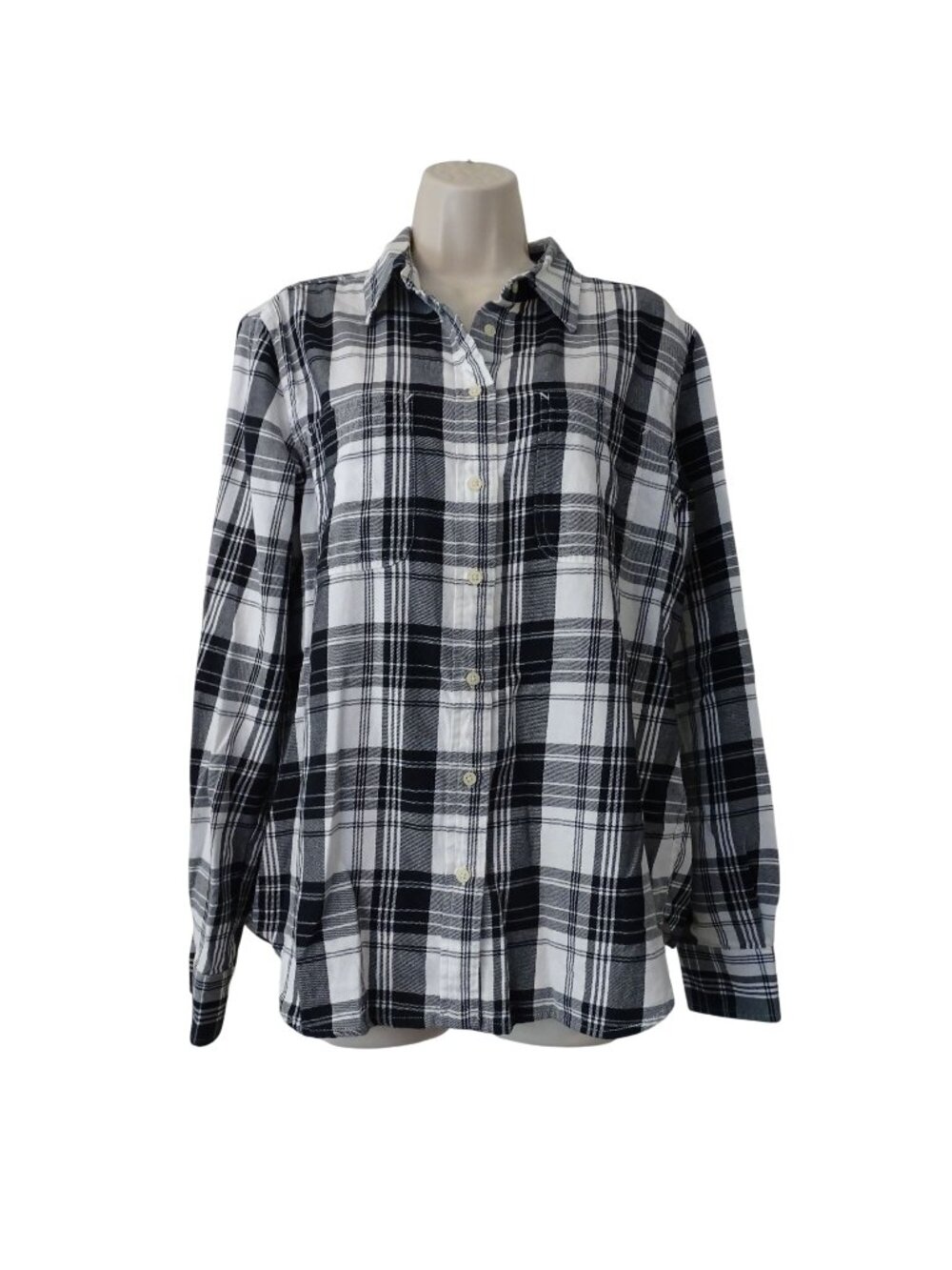 Lauren Ralph Lauren Black White Plaid Button Up Long Sleeve Shirt Women Size L